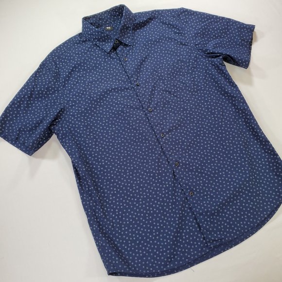 Uniqlo Shirt Men Large Navy Blue Regular Fit Short Sleeve Casual Button Up - Picture 5 of 12